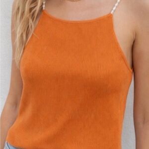 House of Harlow 1960 Orange Ribbed Halter Cami